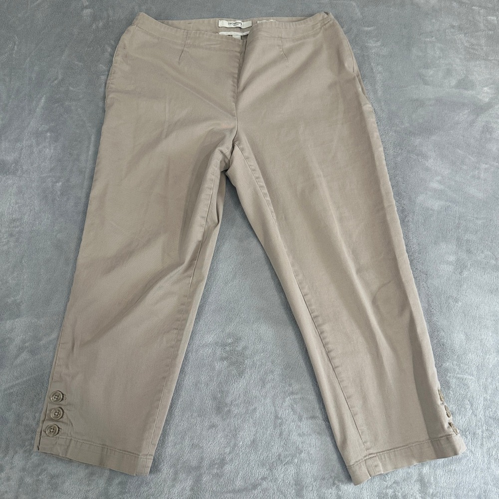 Liz Claiborne New York Jackie Tan Khaki Crop Pants Button Hem Size 14